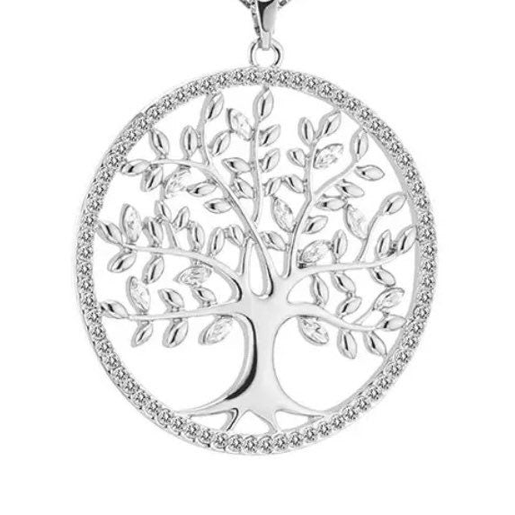 Double Chain Tree of Life Crystal Long Necklace Available in 3 Colours