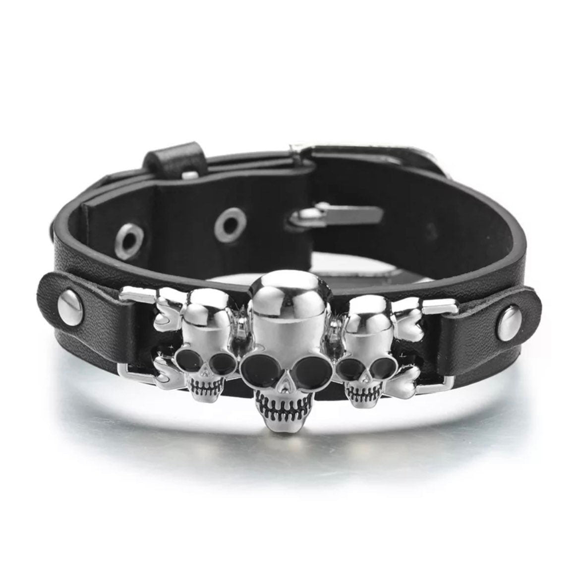 Cool Punk Skeleton Skull Leather Belt Style Bracelet Cuff