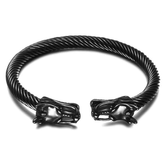 Open Double Dragon Head Twisted Wire Open Adjustabel Bracelet Bangle