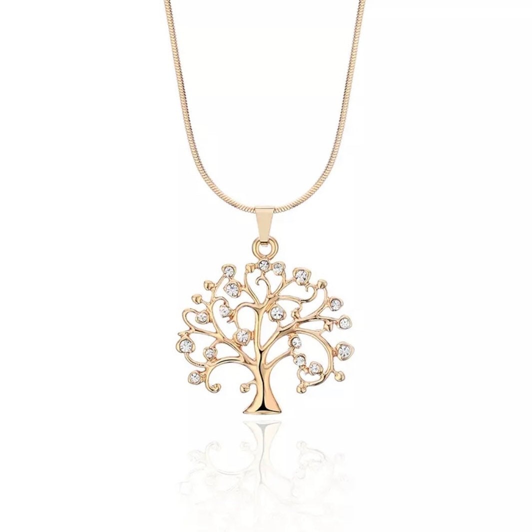 Tree of Life Crystal Stainless Steel Pendant Necklace Choker Available in 3 Colours