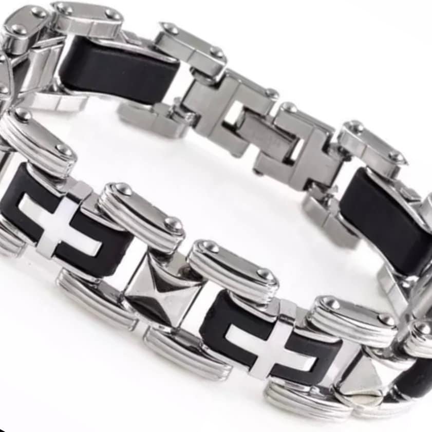 Stainless Steel Light Link Chain Cross Biker Bracelet Cuff