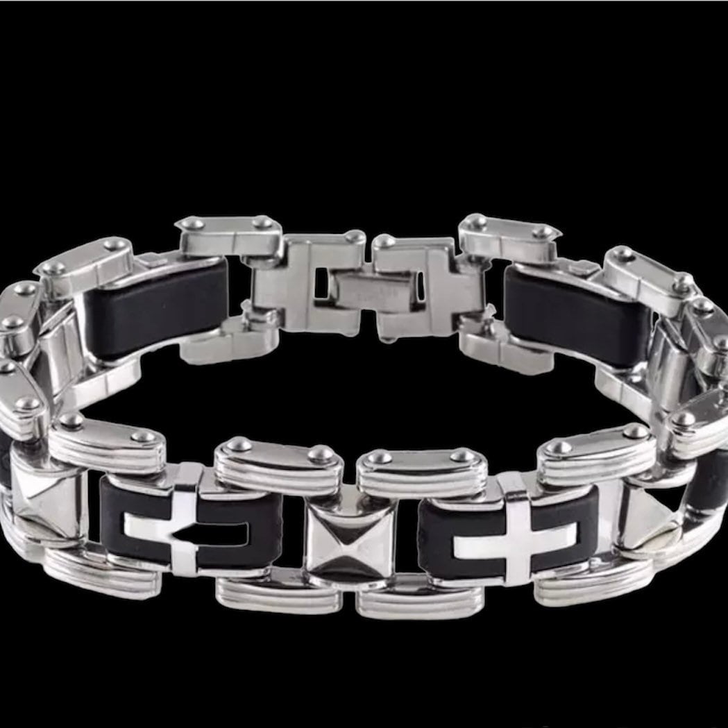 Stainless Steel Light Link Chain Cross Biker Bracelet Cuff