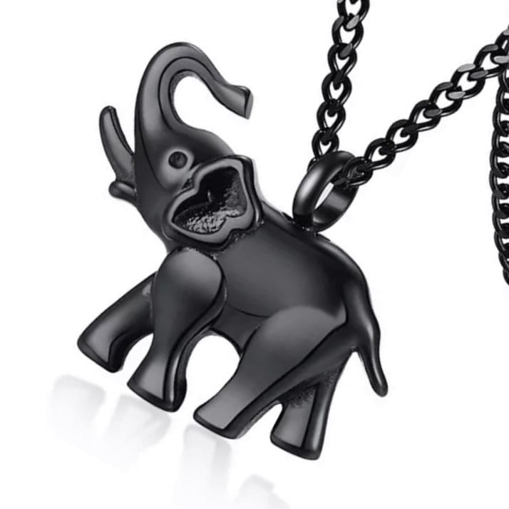 Black Stainless Steel Elephant Pendant Necklace