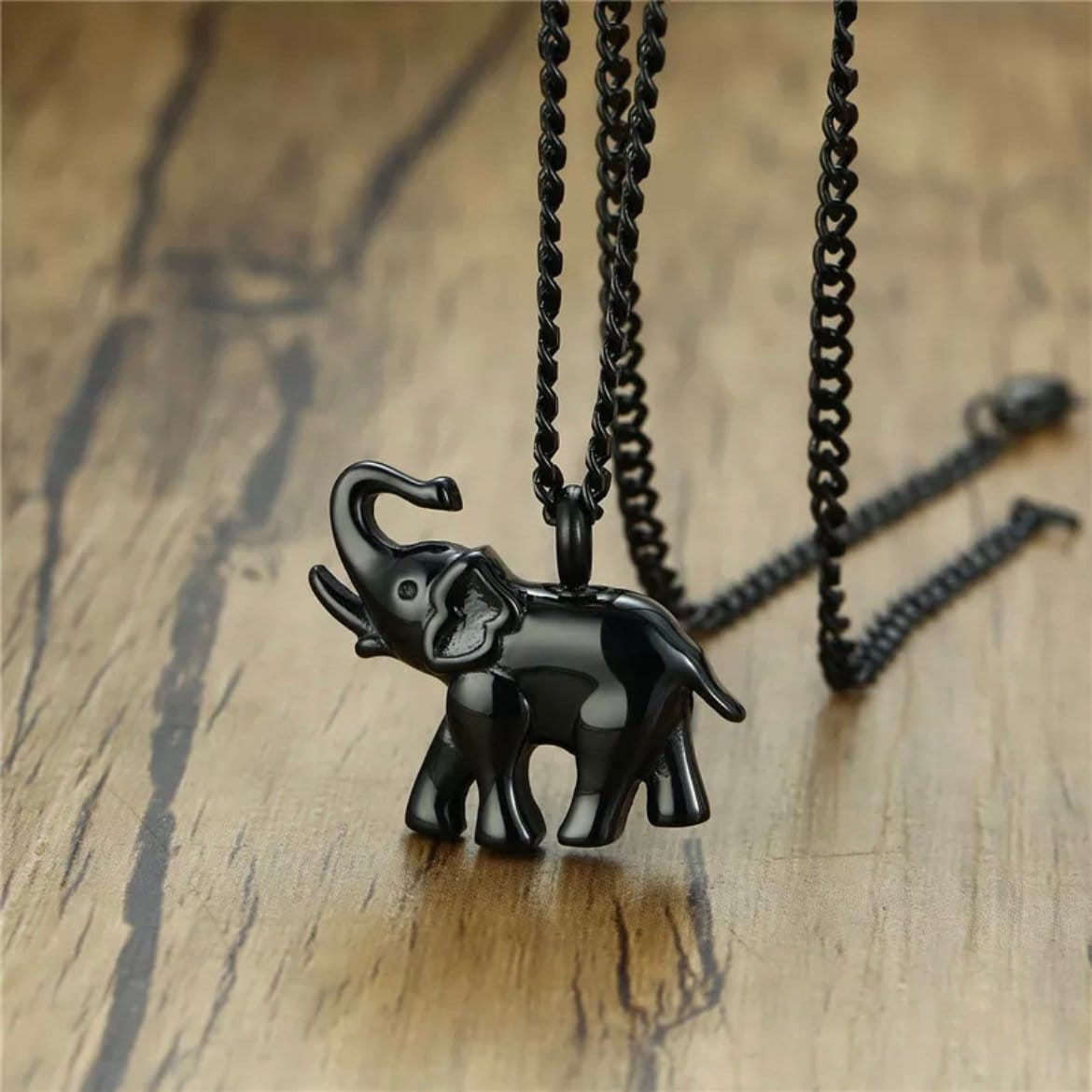 Black Stainless Steel Elephant Pendant Necklace