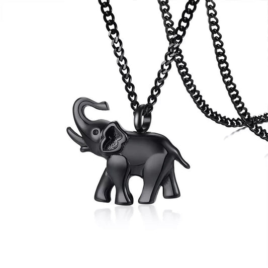 Black Stainless Steel Elephant Pendant Necklace