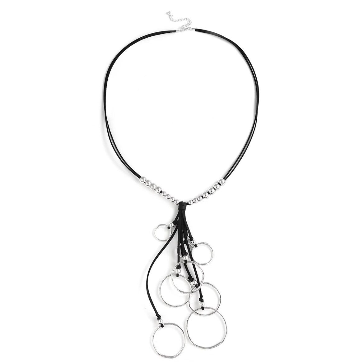 Large Loop Circle Statement Sweater Pendant Beads Tassel Long Leather Cord Necklace