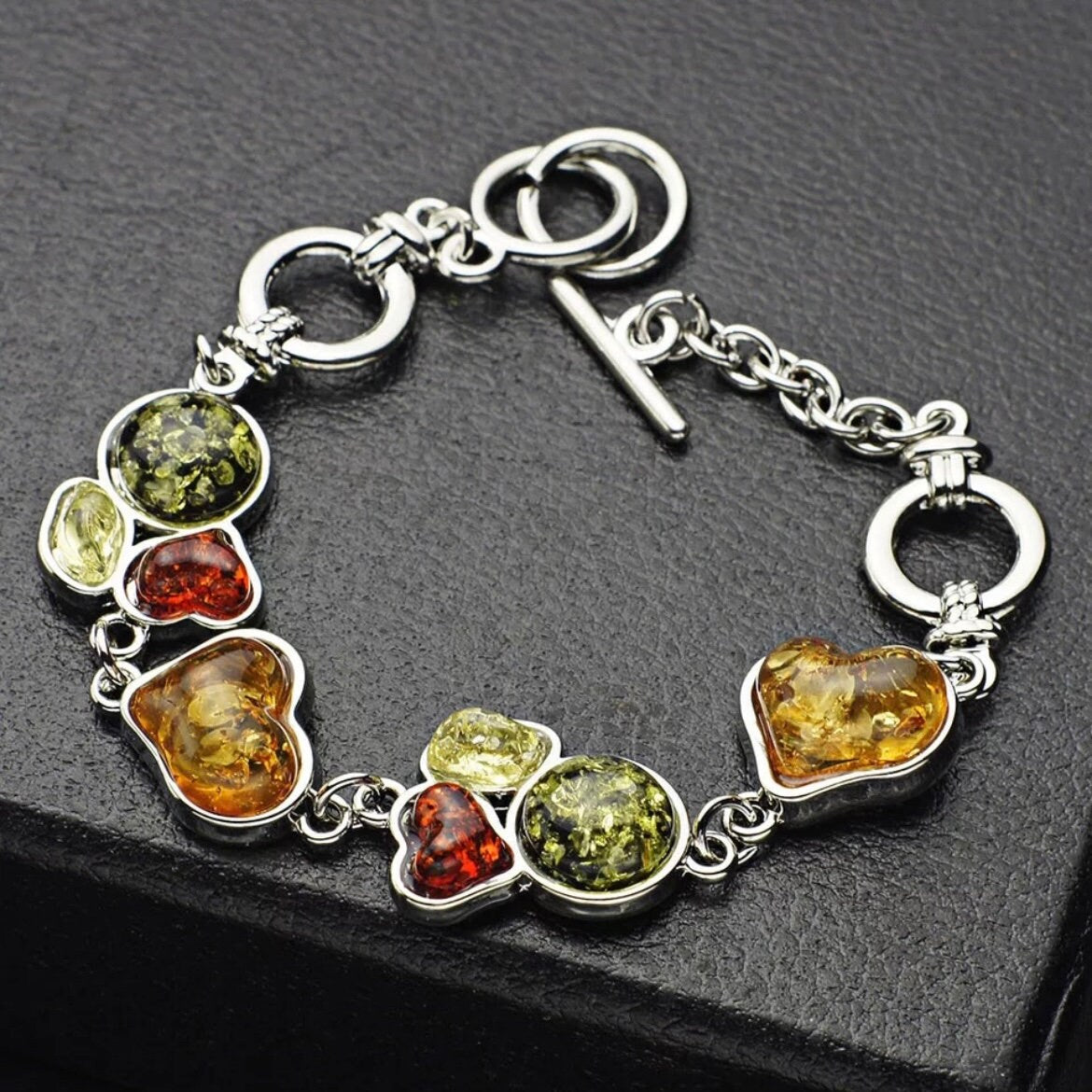 Charm Multicolour Heart Simulated Synthetic Honey Baltic Bracelet Bangle