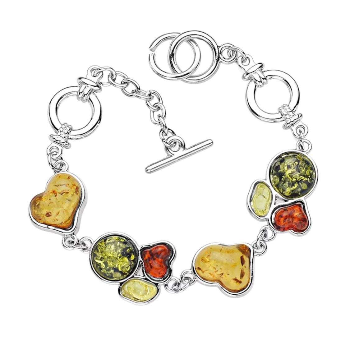 Charm Multicolour Heart Simulated Synthetic Honey Baltic Bracelet Bangle