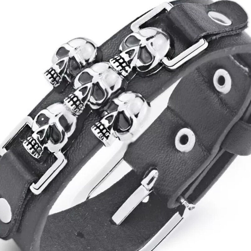 Skeleton Skull Punk Gothic Rock Leather Belt Bracelet