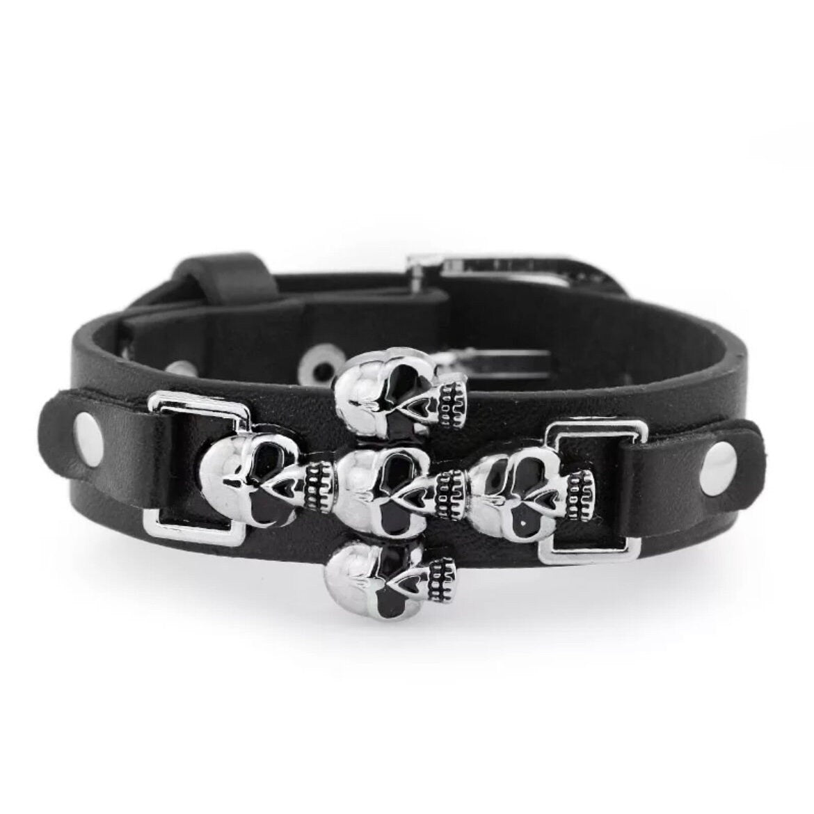 Skeleton Skull Punk Gothic Rock Leather Belt Bracelet