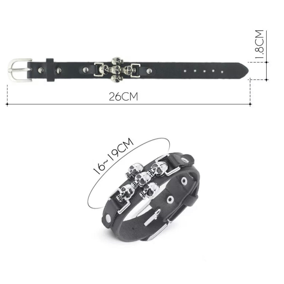 Skeleton Skull Punk Gothic Rock Leather Belt Bracelet