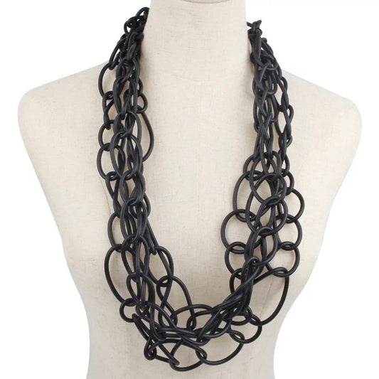 Gothic Three-Tier Twisted Rubber Necklace Available in Black or Brown Colours