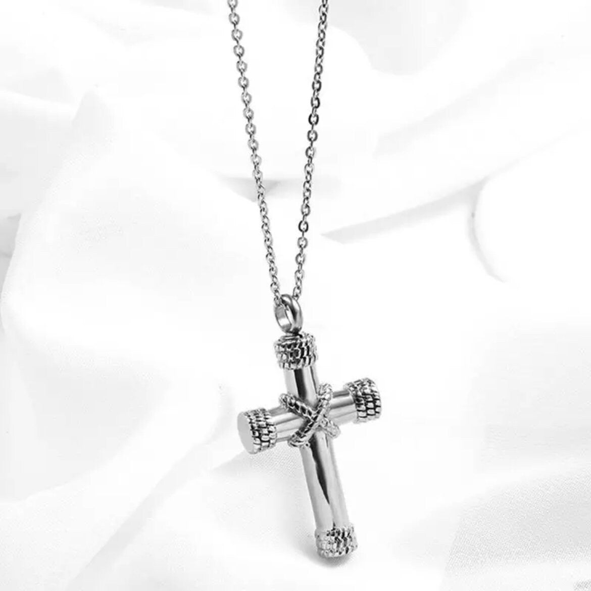 Metal Funeral Ashes Cremation Cross Urn Pendant Necklace