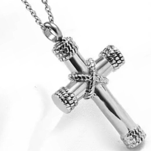 Metal Funeral Ashes Cremation Cross Urn Pendant Necklace