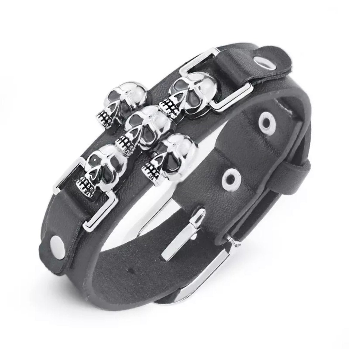 Skeleton Skull Punk Gothic Rock Leather Belt Bracelet