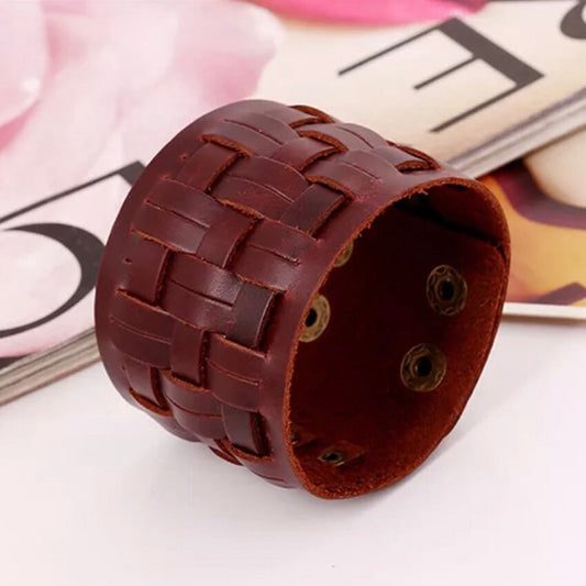 Wide Leather Band Cuff Punk Bracelet Available in Black & Brown