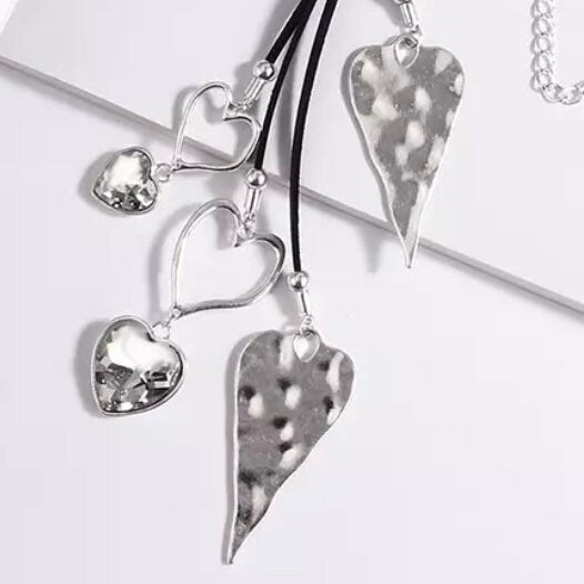 Multi Heart Silver Colour Long Sweater Pendant Necklace