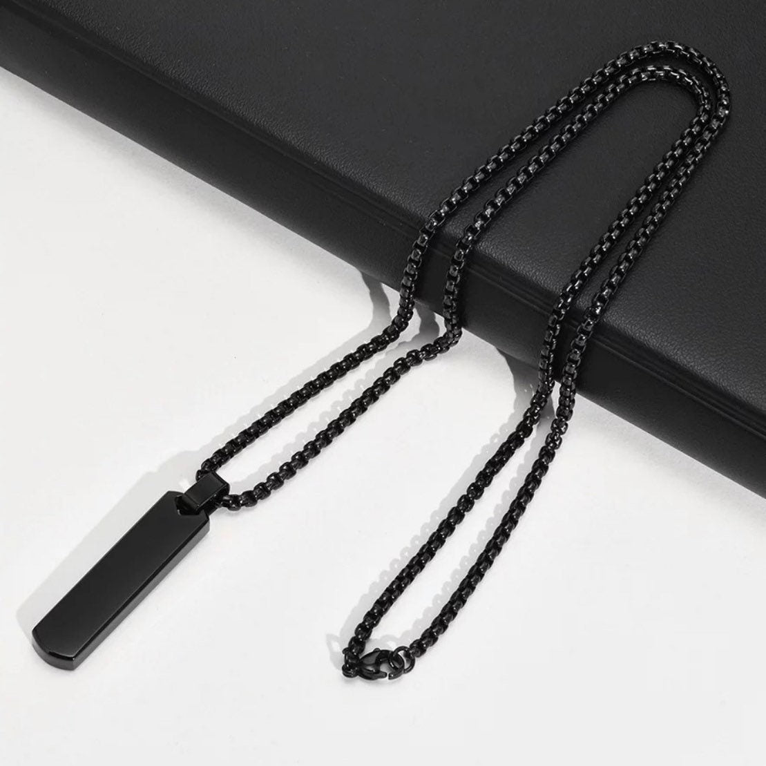 Vertical Bar Thick Pendant Necklace Available in Black Silver or Gold Colours