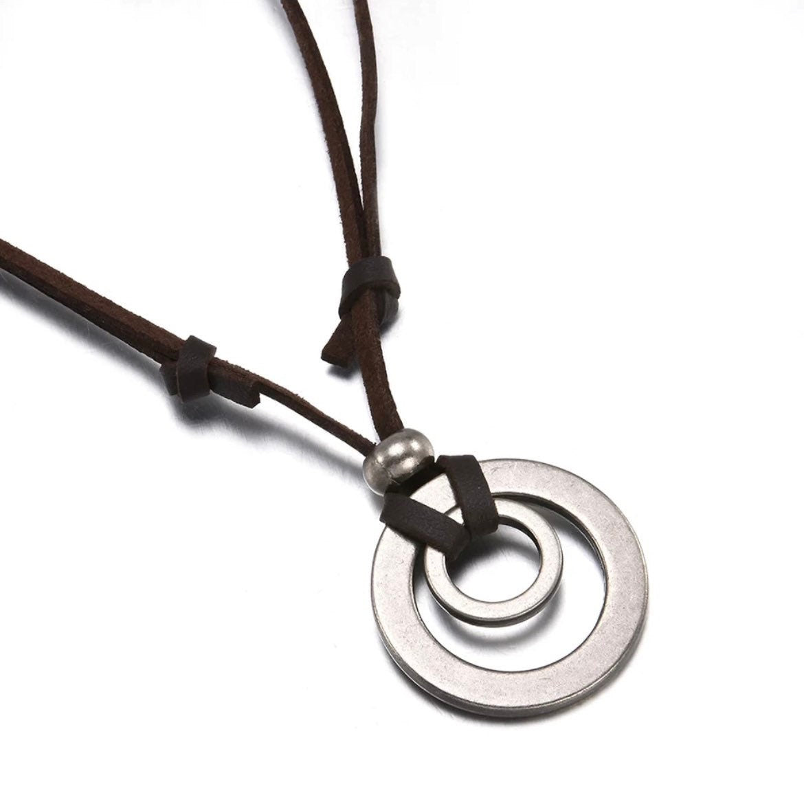 Double Circle Adjustable Leather Cord Necklace Pendant