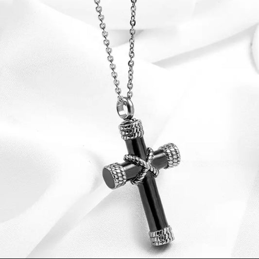 Metal Funeral Ashes Cremation Cross Urn Pendant Necklace