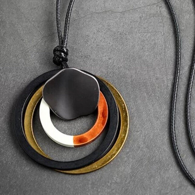 Vintage Circle Long Statement Sweater Pendant Necklace