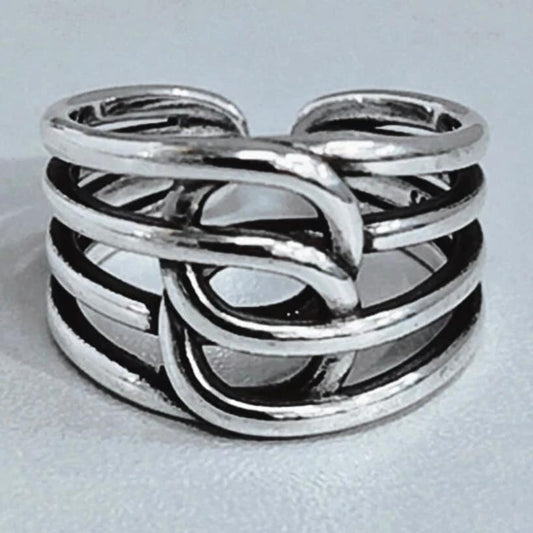 Layered Chains Line Silver Colour Adjustable Ring