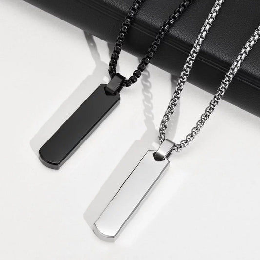 Vertical Bar Thick Pendant Necklace Available in Black Silver or Gold Colours