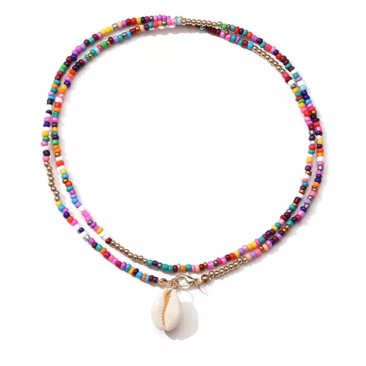 Bohemian Colourful Beaded Shell Pendant Necklace