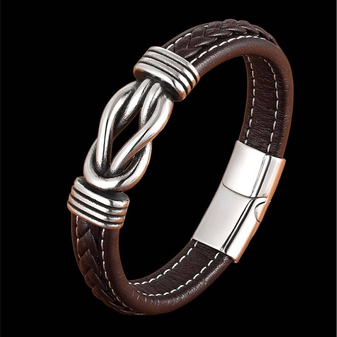 Stainless Steel Coffee Leather Charm Bracelet Cuff Wrap