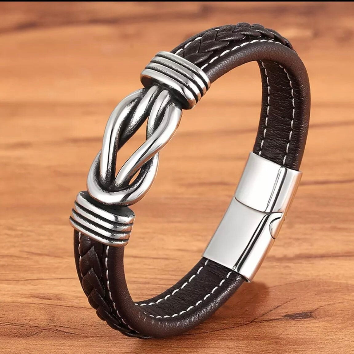 Stainless Steel Coffee Leather Charm Bracelet Cuff Wrap