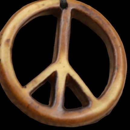 Retro Hand Carved Artificial Yak Bone Peace Symbol Pendant Necklace