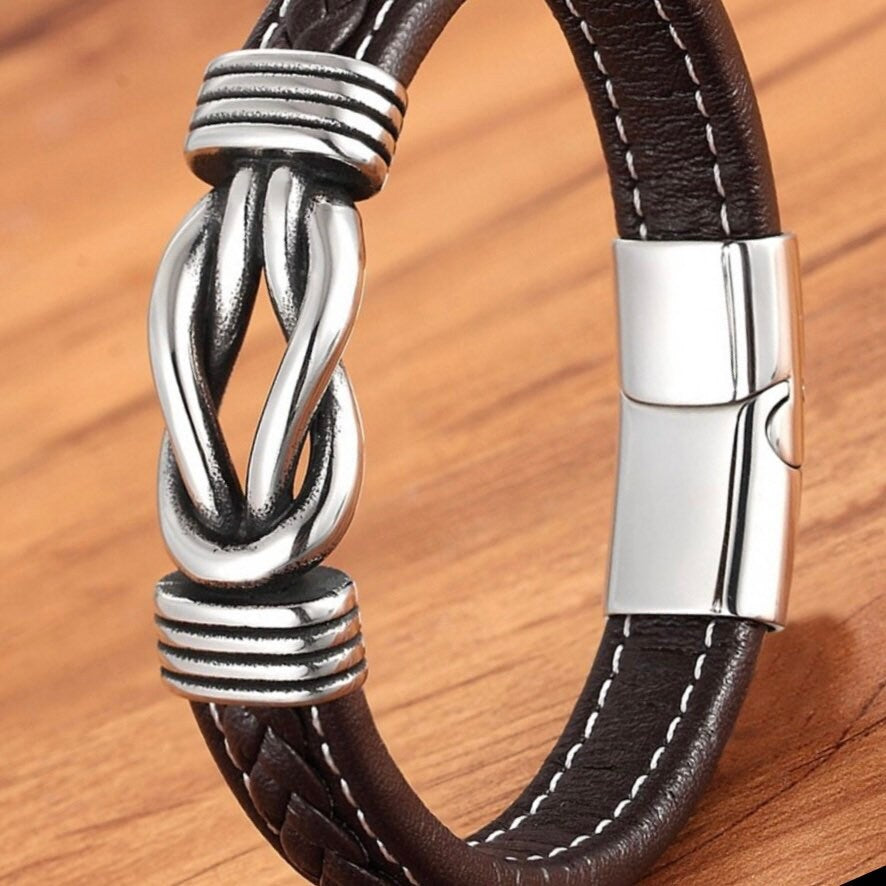 Stainless Steel Coffee Leather Charm Bracelet Cuff Wrap