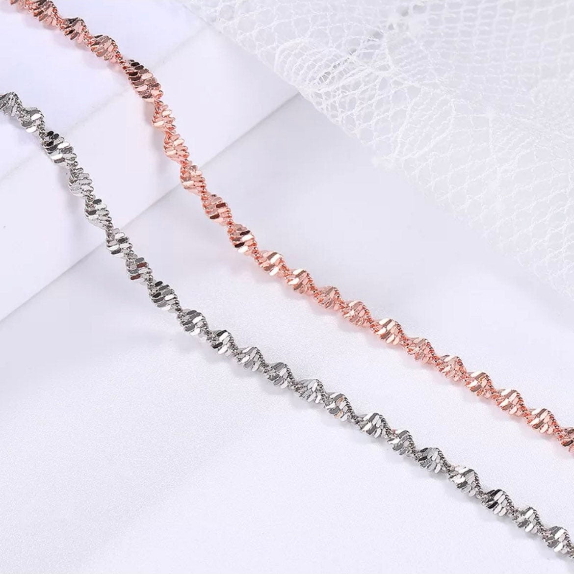 Trendy Caterpillar Twist Chain Bangle Bracelet Available in Silver or Rose Gold