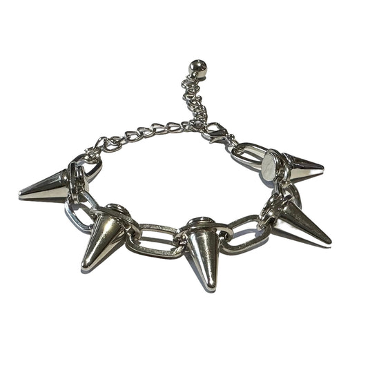 Punk Gothic Handmade Spike Rivet Chain Bracelet Bangle Available in Black or Silver Colour