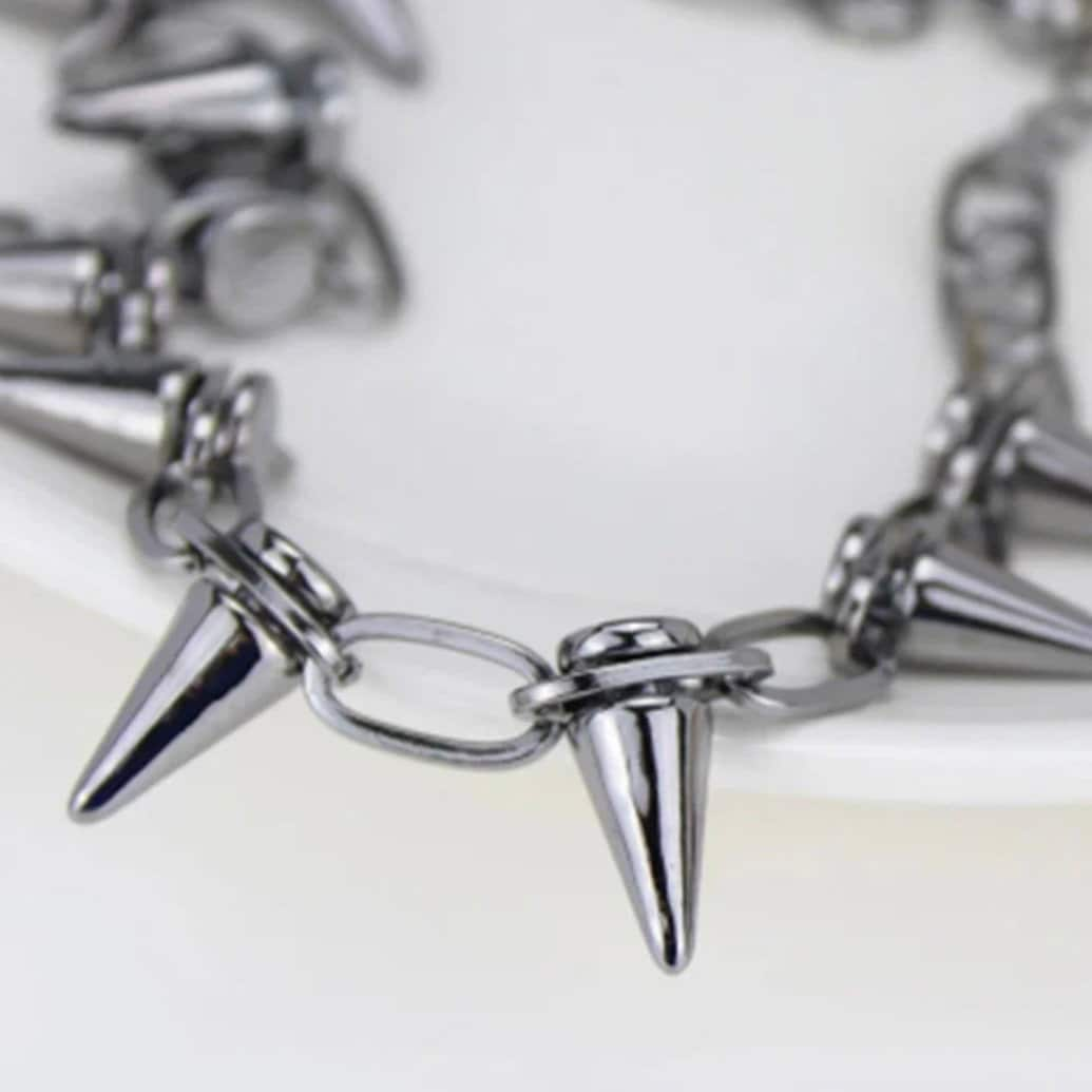 Punk Gothic Handmade Spike Rivet Chain Bracelet Bangle Available in Black or Silver Colour