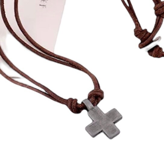 Brown Rope Vintage Religious Cross Pendant Necklace