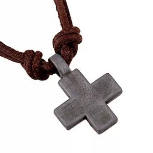 Brown Rope Vintage Religious Cross Pendant Necklace