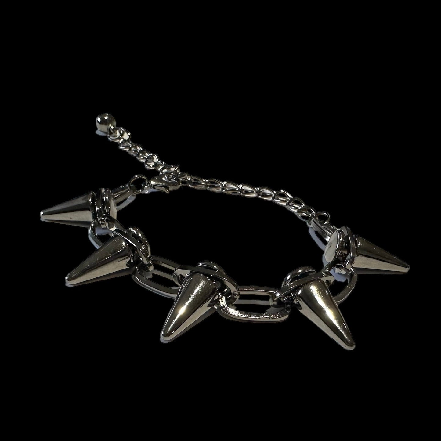 Punk Gothic Handmade Spike Rivet Chain Bracelet Bangle Available in Black or Silver Colour