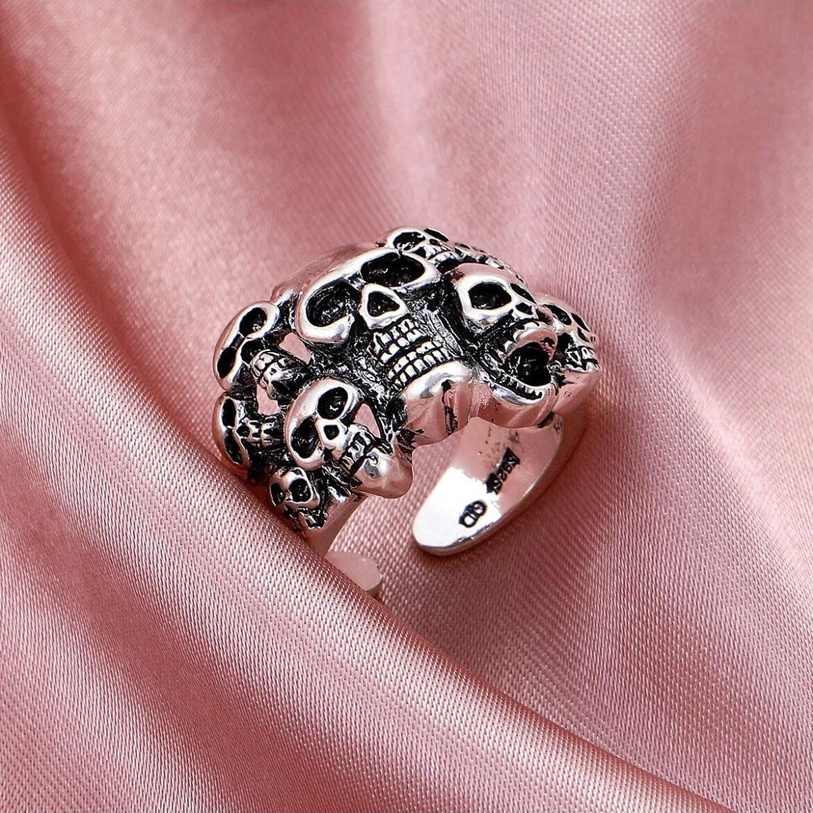 Gothic Punk Silver Colour Skull Skeleton Open Adjustable Ring