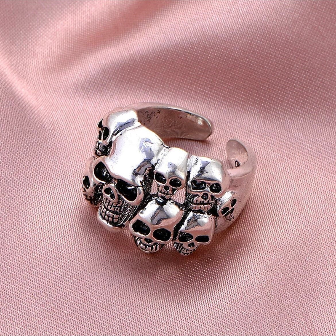 Gothic Punk Silver Colour Skull Skeleton Open Adjustable Ring