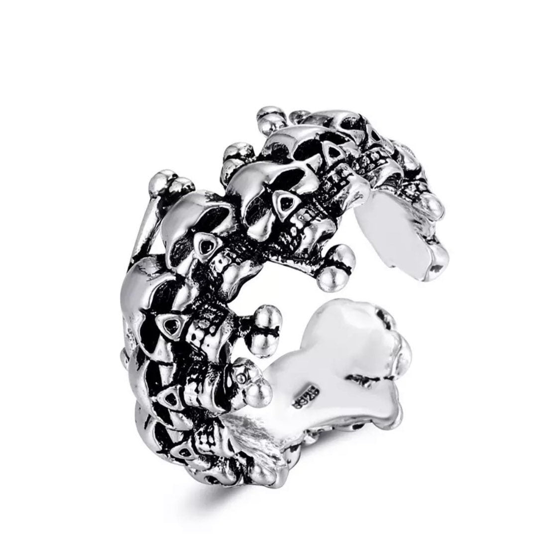 Skull Skeleton Silver Colour Open Adjustable Unisex Ring