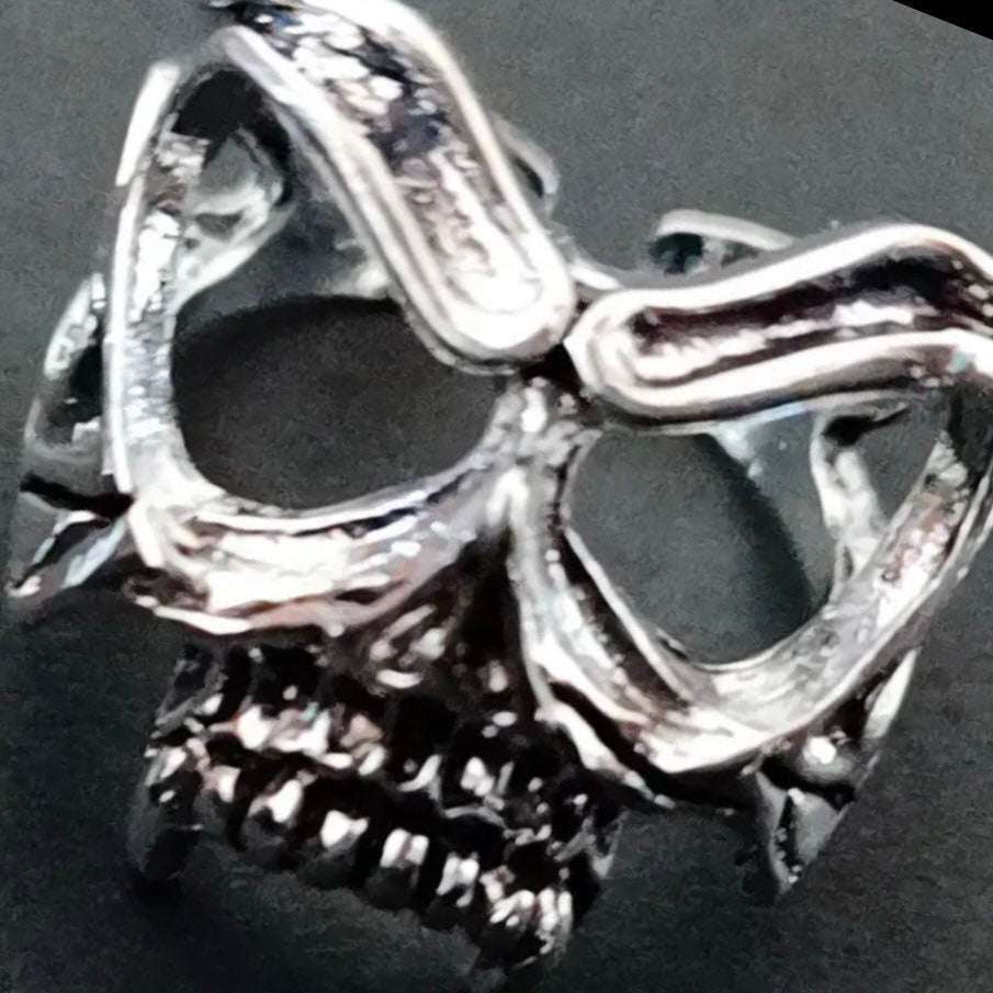 Skeleton Skull Face Eyes Silver Open Adjustable Ring