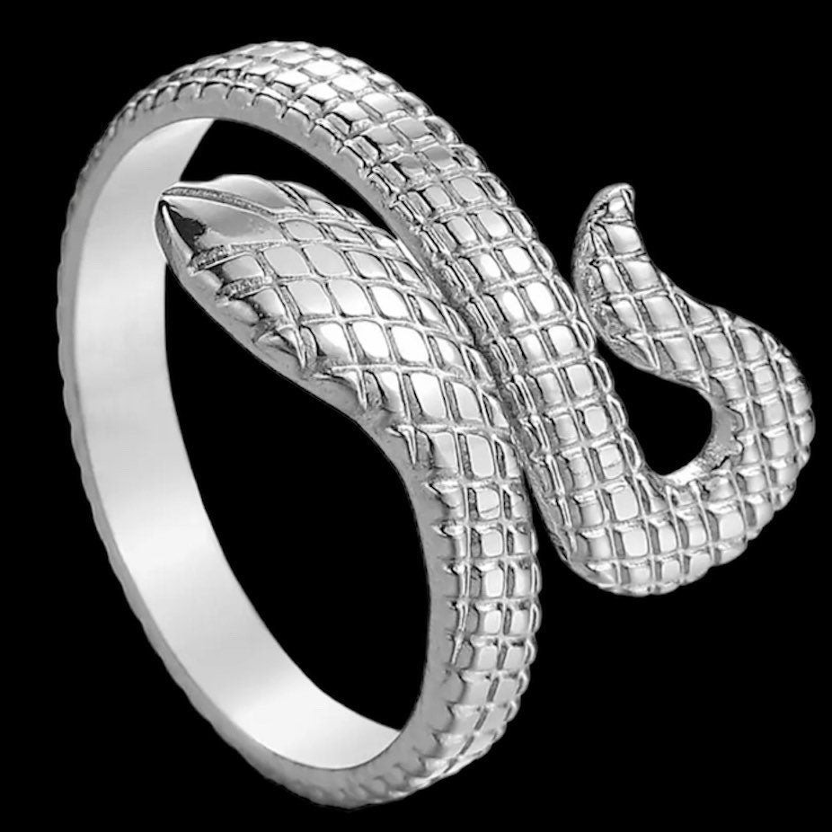 Beautifully Detailed Snake Serpent Silver Ring Available in Gold or Silver Colour