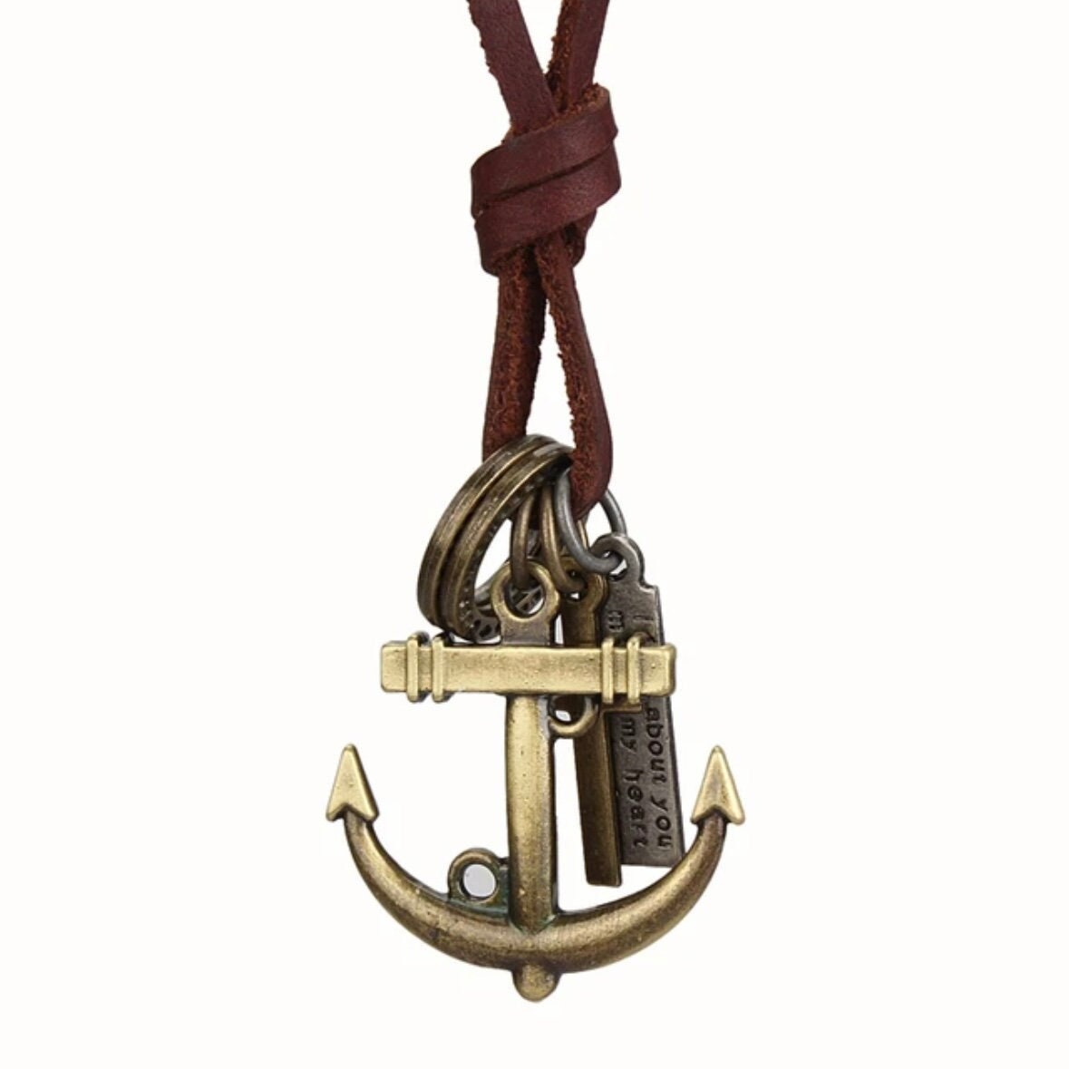 Anchor Sea Punk Rock Pendant with Brown Leather Adjustable Necklace