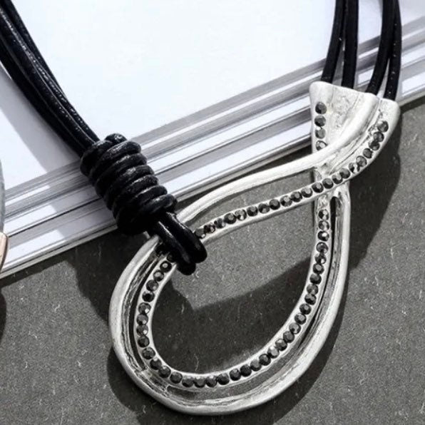 Silver Colour Goth Punk Pendant Choker Collar Black Rope Necklace