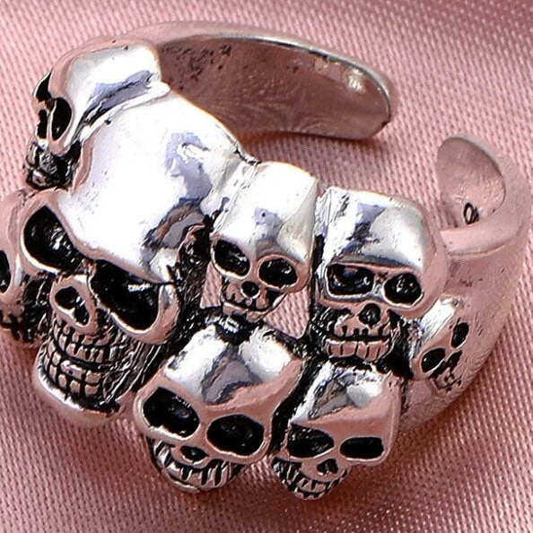 Gothic Punk Silver Colour Skull Skeleton Open Adjustable Ring