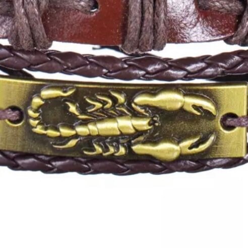 Multi-Layered 3Pcs Braided Wrap Brown Leather Lobster Charm Bracelet