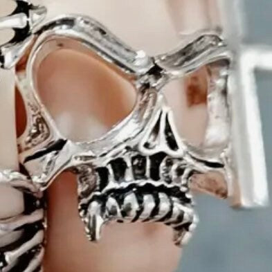 Skeleton Skull Face Eyes Silver Open Adjustable Ring