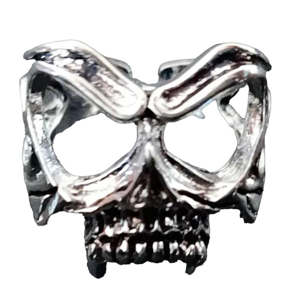 Skeleton Skull Face Eyes Silver Open Adjustable Ring