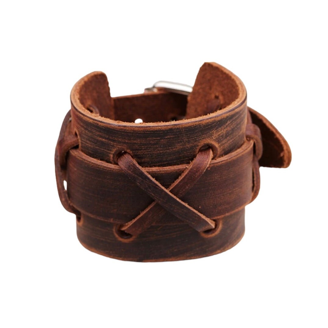 Rock Punk Leather Wide Cuff Bangle Bracelet